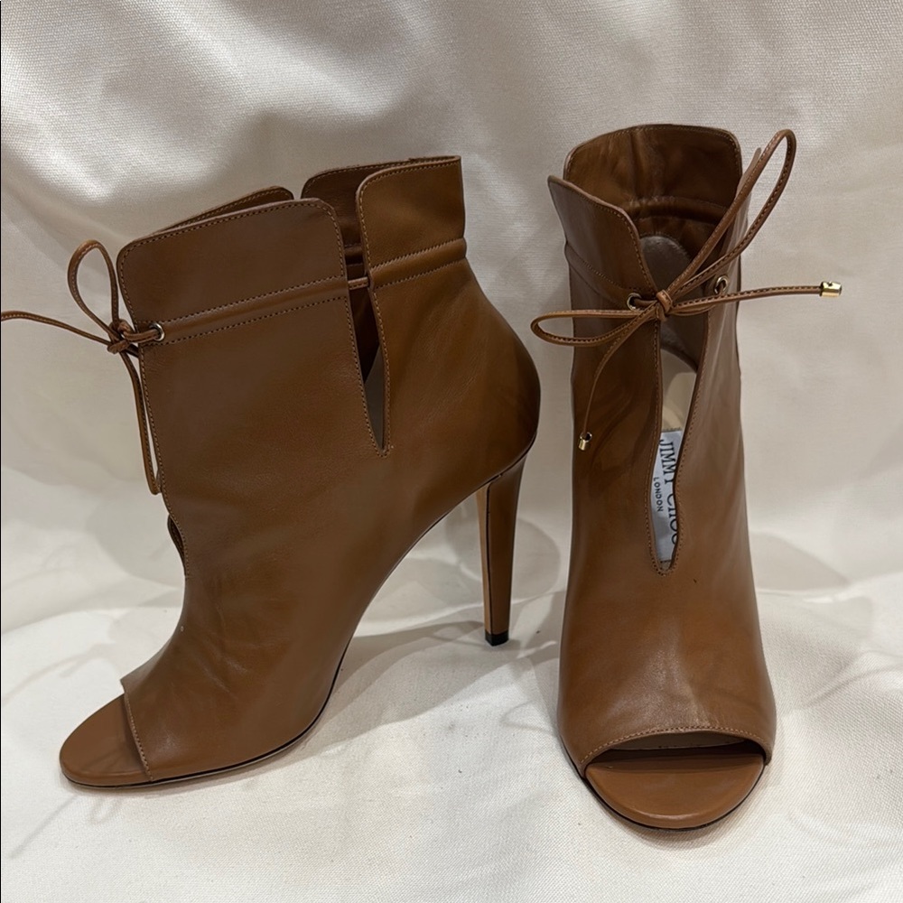 Jimmy Choo Camel Heeled Boots with Peep toe size 38.5 brand new